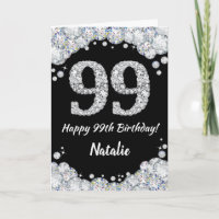 Happy 99. Geburtstagskarte Black and Silver Glitze