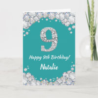 Happy 9. Geburtstag Aquamarin und Silver Glitzer C