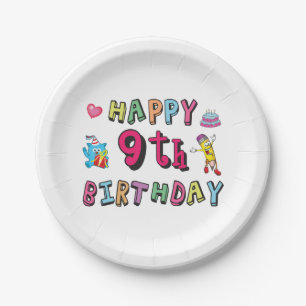 Happy 9. Geburtstag für 9 Jahre Kinder B-Tag Pappteller
