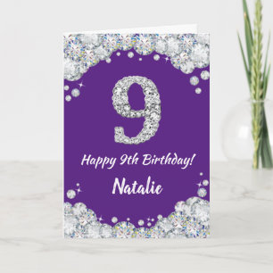 Happy 9. Geburtstag Lila und Silver Glitzer Card Karte