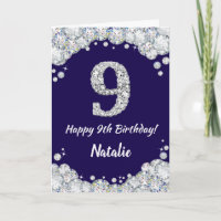 Happy 9. Geburtstag Navy Blue und Silver Glitzer