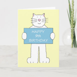 Happy 9. Geburtstag Niedlicher Cartoon Katze Karte