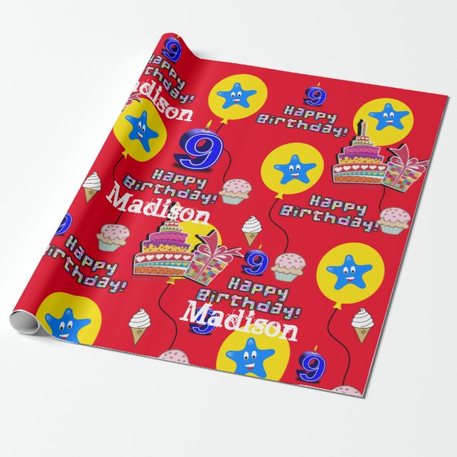 Happy 9. Geburtstag Wrapping Paper Balloons #9 Geschenkpapier (Ungerollt)