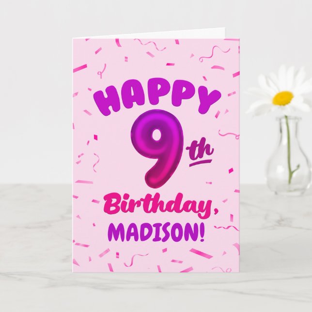 Happy 9th Birthday Card with Custom Name Karte (Kleine Pflanze)