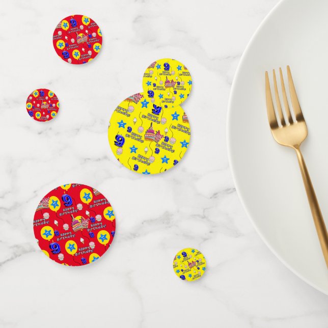 Happy 9th Birthday Confetti, #9 Yellow & Red Konfetti (Gruppe)