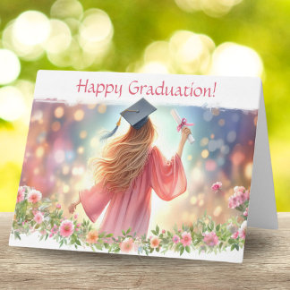 Happy Abschluss Blond Hair Girl mit Blume Karte