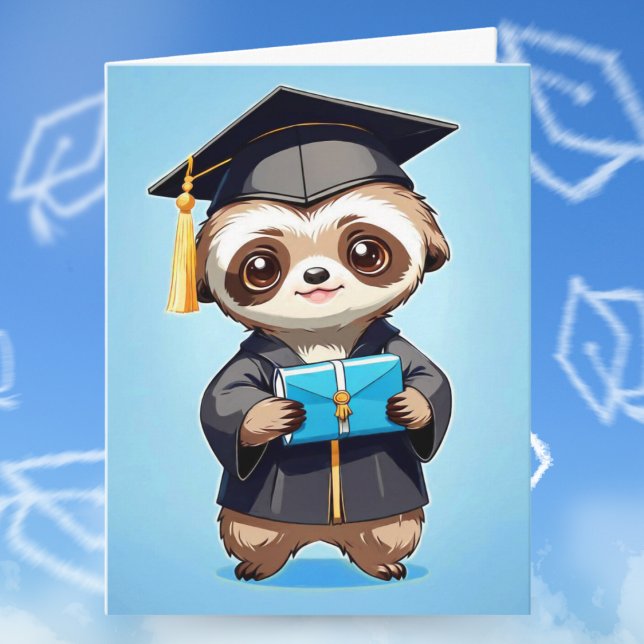 Happy Abschluss Sloth Chibis Karte (Cheerful sloth chibis spark joy in adorable graduation celebration!)
