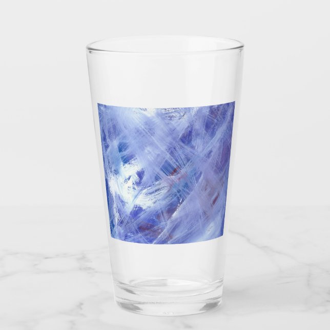 Happy Abstrakte Acrylmalerei in blau-weiß Glas (Vorderseite)