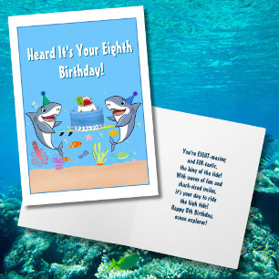 Happy Achte Birthday Sharks mit Cake Card Karte