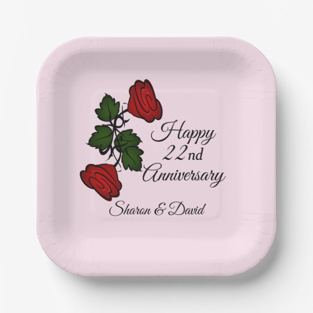 Happy add date Anniversary Rote Rose Pappteller (Vorderseite)