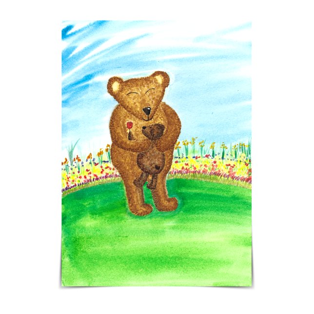 "Happy Adoption Day" Bears in Summer Garden Card Karte (Mama Bear is thrilled that her baby gave her a flower from the garden.)