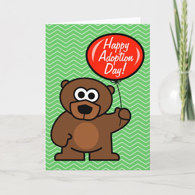 Happy Adoption Day Card | Teddybär mit Ballon Karte (Vorderseite)