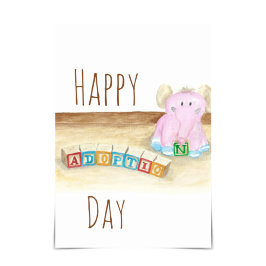 "Happy Adoption Day" Elephant Watercolour Card Karte