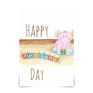 "Happy Adoption Day" Elephant Watercolour Card Karte