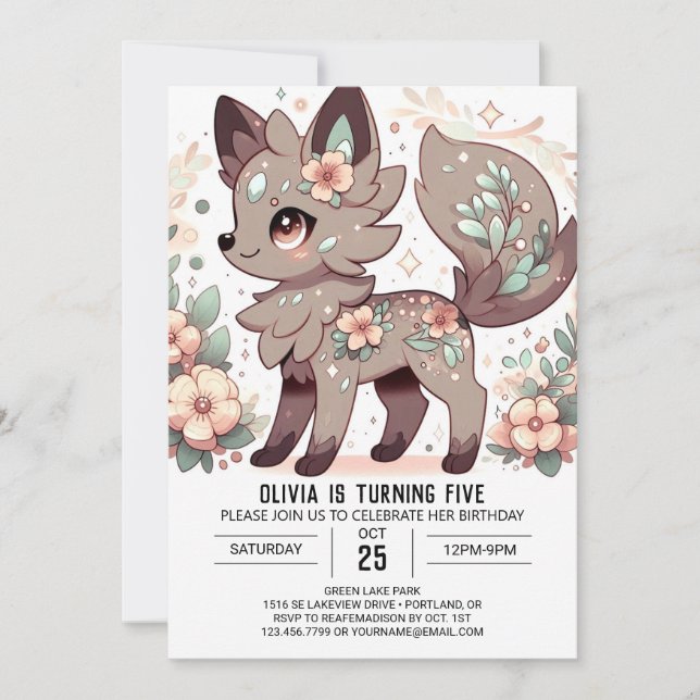 Happy Adorable Wolf Digital Geburtstag Einladung (Vorderseite)