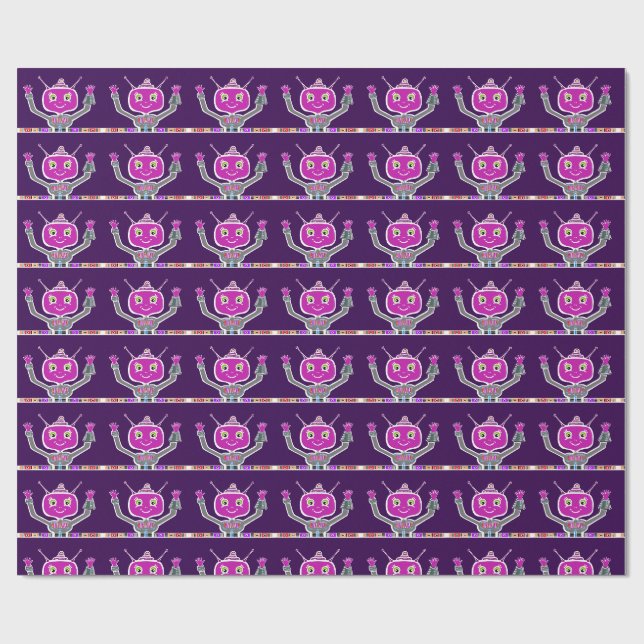 Happy Alien Robot Geschenkpapier (Flach)