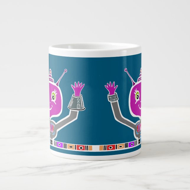 Happy Alien Robot Jumbo-Tasse (Vorderseite)