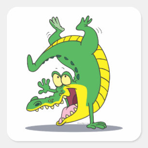 Happy Alligator Krokodil Cartoon tanzen Quadratischer Aufkleber
