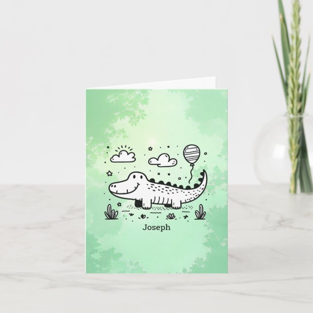 Happy Alligator mit Balloon - Niedliches Kinderzim Dankeskarte (Vorderseite)