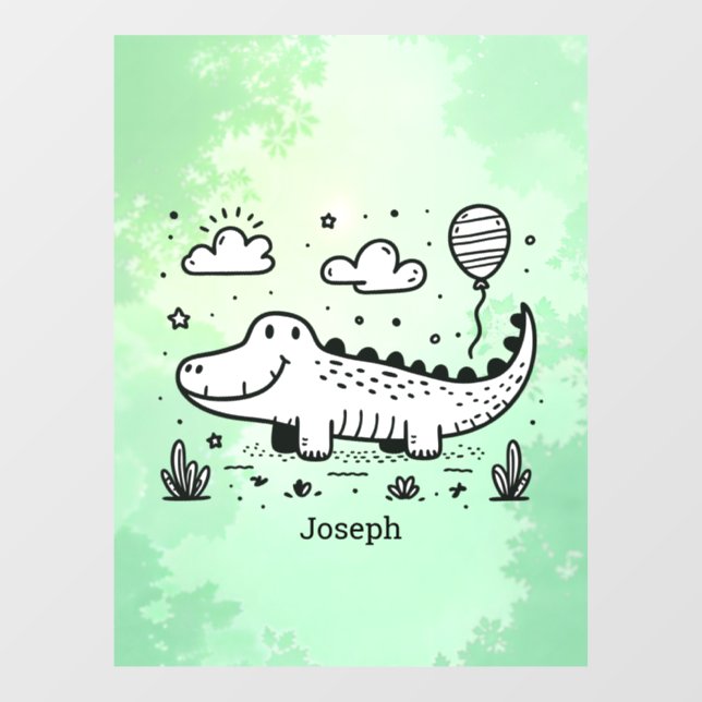 Happy Alligator mit Balloon - Niedliches Kinderzim Fensteraufkleber (Blatt)