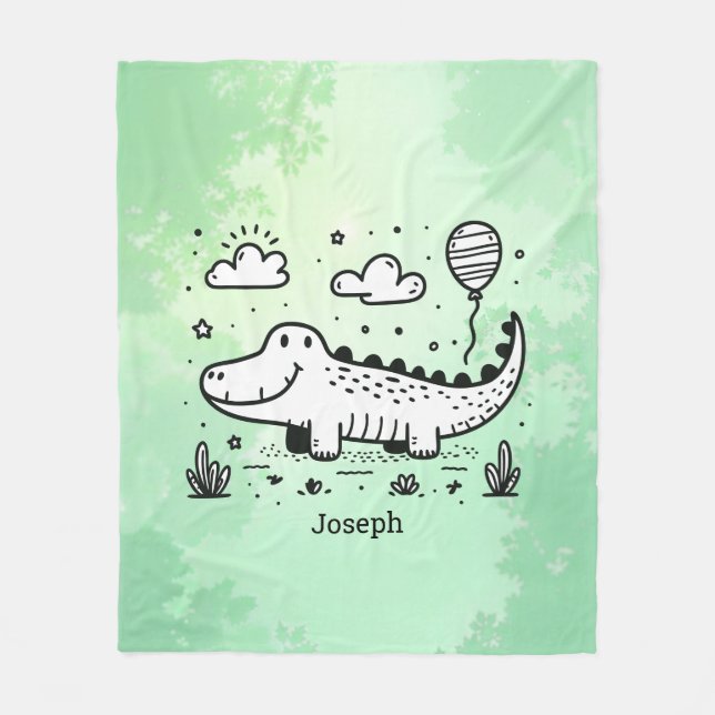 Happy Alligator mit Balloon - Niedliches Kinderzim Fleecedecke (Vorderseite)