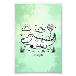 Happy Alligator mit Balloon - Niedliches Kinderzim Fotodruck