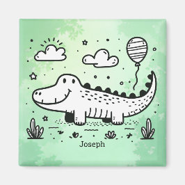 Happy Alligator mit Balloon - Niedliches Kinderzim Magnet