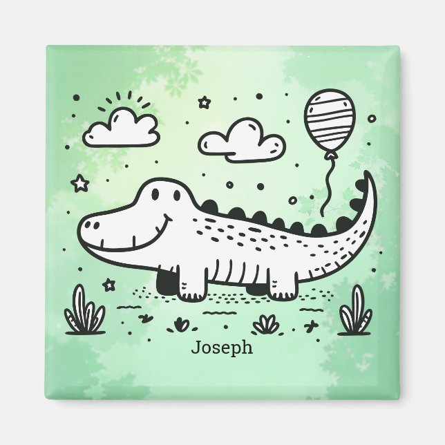 Happy Alligator mit Balloon - Niedliches Kinderzim Magnet (Vorne)