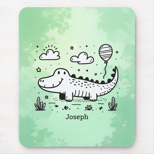 Happy Alligator mit Balloon - Niedliches Kinderzim Mousepad (Vorne)