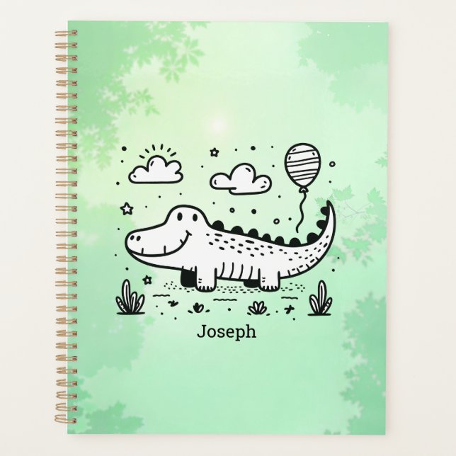 Happy Alligator mit Balloon - Niedliches Kinderzim Planer (Vorderseite)