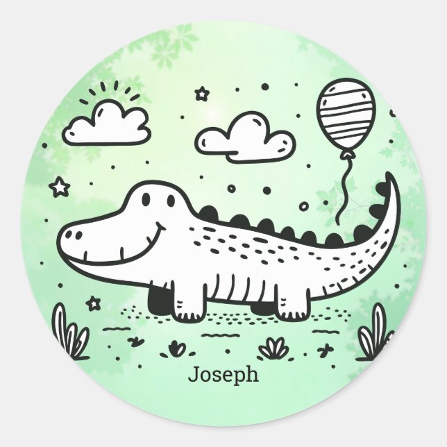 Happy Alligator mit Balloon - Niedliches Kinderzim Runder Aufkleber (Vorderseite)