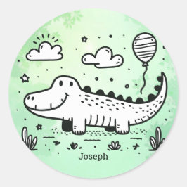 Happy Alligator mit Balloon - Niedliches Kinderzim Runder Aufkleber