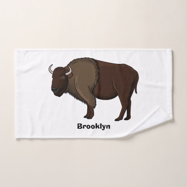 Happy American Bison Buffalo Illustration Badhandtuch Set (Handtuch)