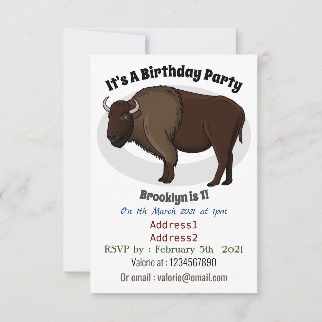 Happy American Bison Buffalo Illustration Einladung (Vorderseite)
