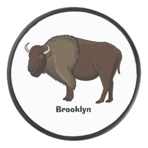 Happy American Bison Buffalo Illustration Eishockey Puck