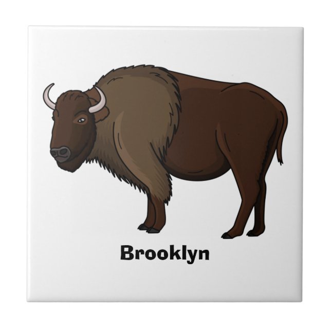 Happy American Bison Buffalo Illustration Fliese (Vorderseite)