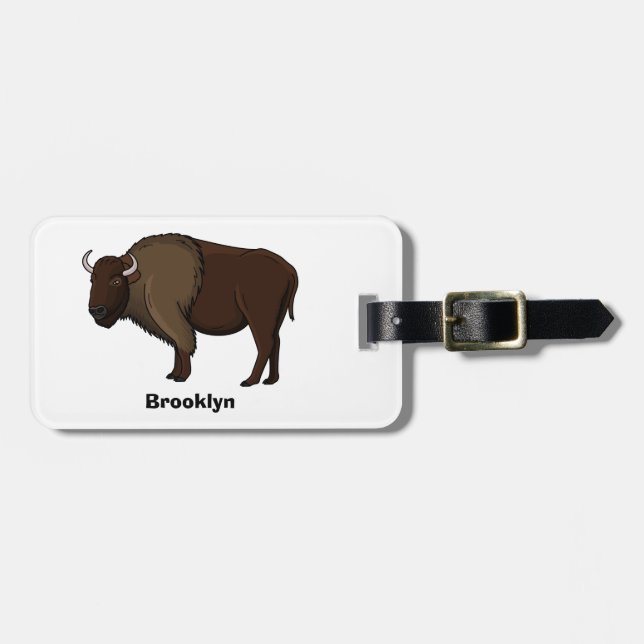 Happy American Bison Buffalo Illustration Gepäckanhänger (Vorderseite horizontal)