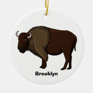 Happy American Bison Buffalo Illustration Keramik Ornament