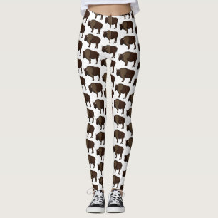 Happy American Bison Buffalo Illustration Leggings