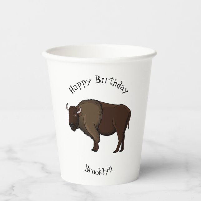 Happy American Bison Buffalo Illustration Pappbecher (Vorderseite)