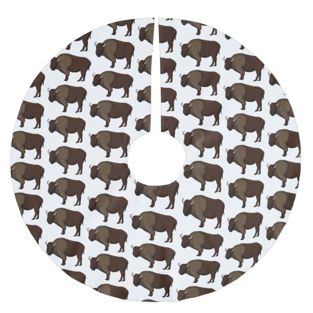 Happy American Bison Buffalo Illustration Polyester Weihnachtsbaumdecke (Vorderseite)