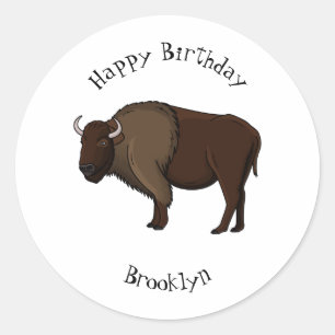 Happy American Bison Buffalo Illustration Runder Aufkleber