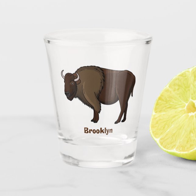 Happy American Bison Buffalo Illustration  Schnapsglas (Vorderseite)