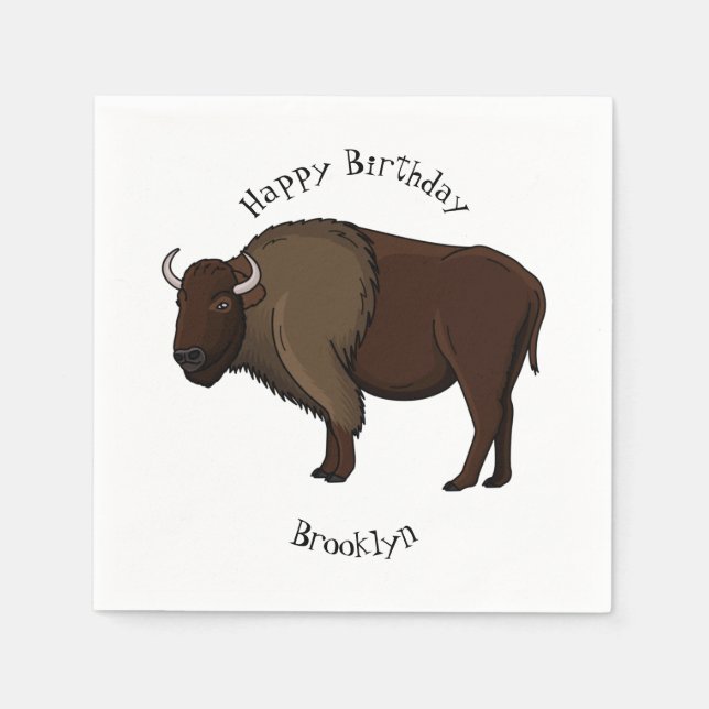 Happy American Bison Buffalo Illustration Serviette (Vorderseite)