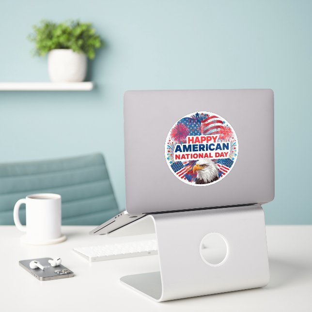 Happy American National Day Sticker (Laptop auf Schreibtisch)