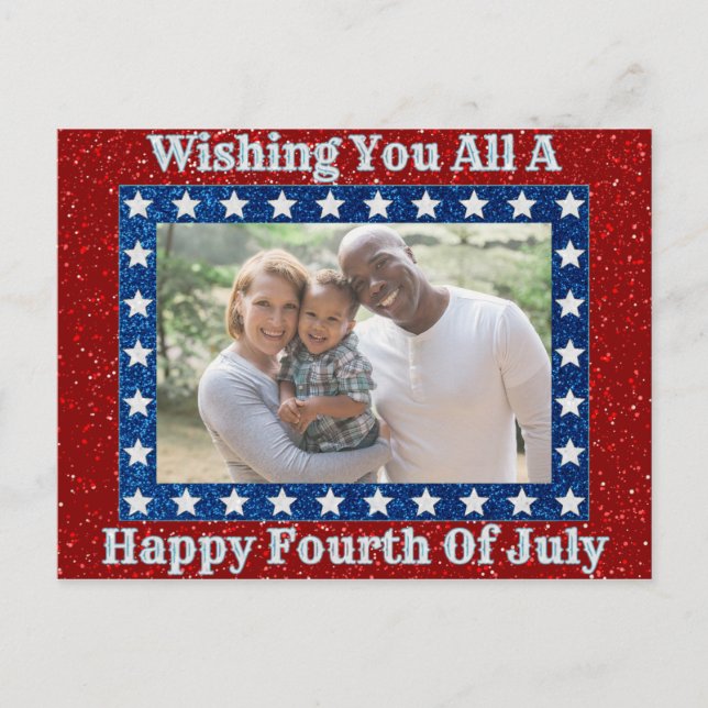 Happy Amerikanische Unabhängigkeitstag Glitzer Fam Postkarte (Vorderseite)