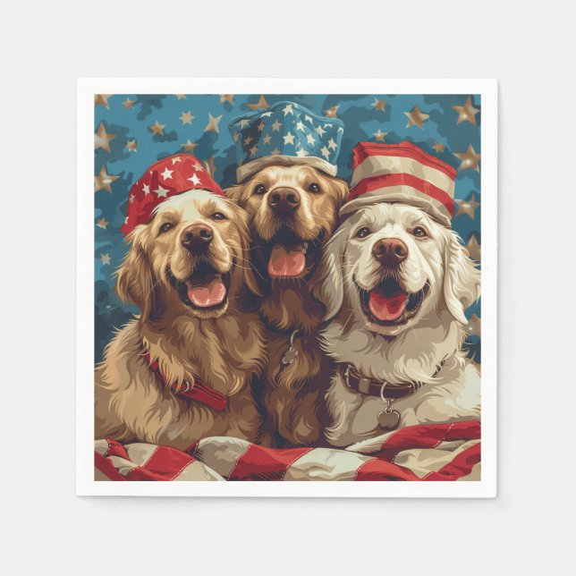 Happy Amerikanische Unabhängigkeitstag Golden Retr Serviette (Vorderseite)