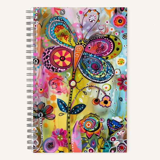 *~* Happy AN1  Floral Fantasy Whimsical  Butterfly Notizbuch (Vorderseite)