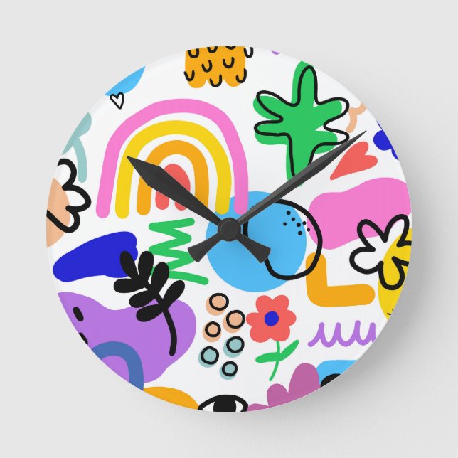Happy and colorful abstract designs runde wanduhr (Vorderseite)