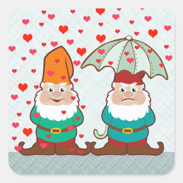 Happy and Grumpy Gnomes Quadratischer Aufkleber (Vorderseite)